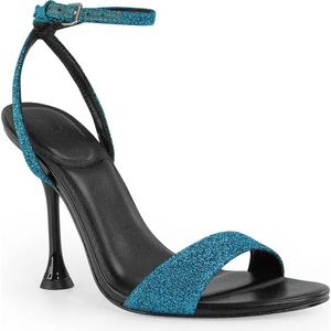Marc Fisher LTD Black/Blue Glitter Calisty Strappy Heeled Sandal, 5.5M